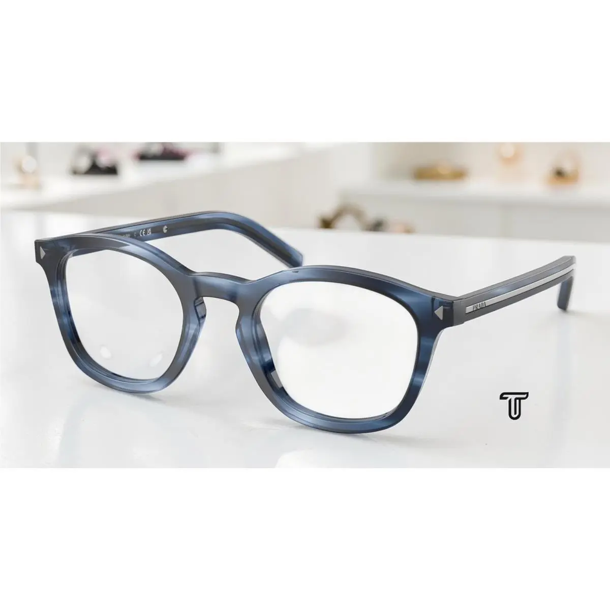 Prada PR C04V 26F1O1 Striped Blue Demo Lens 51 mm Men`s Eyeglasses