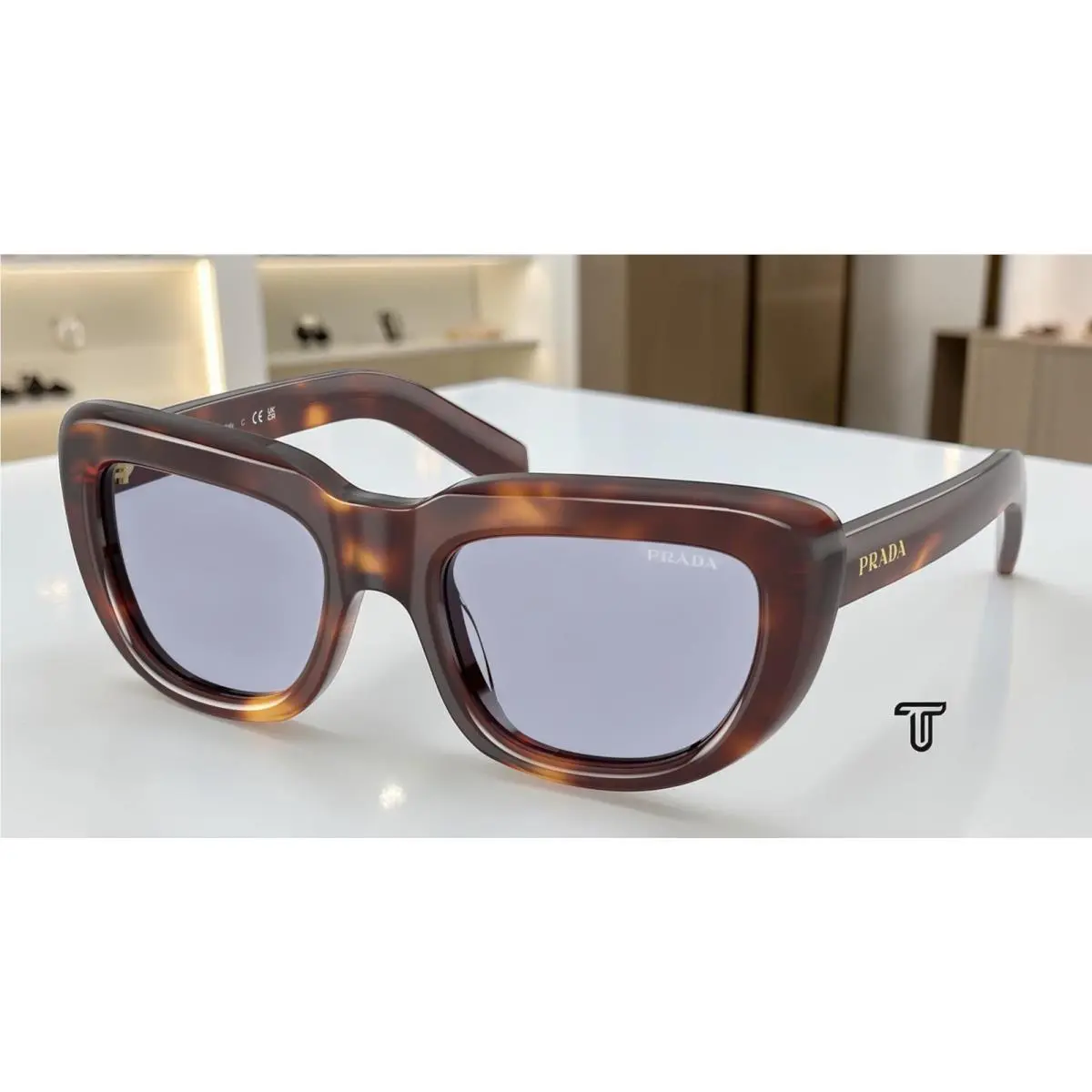 Prada PR D07SF 15W30X Classic Tortoise Blue 54 mm Women`s Sunglasses