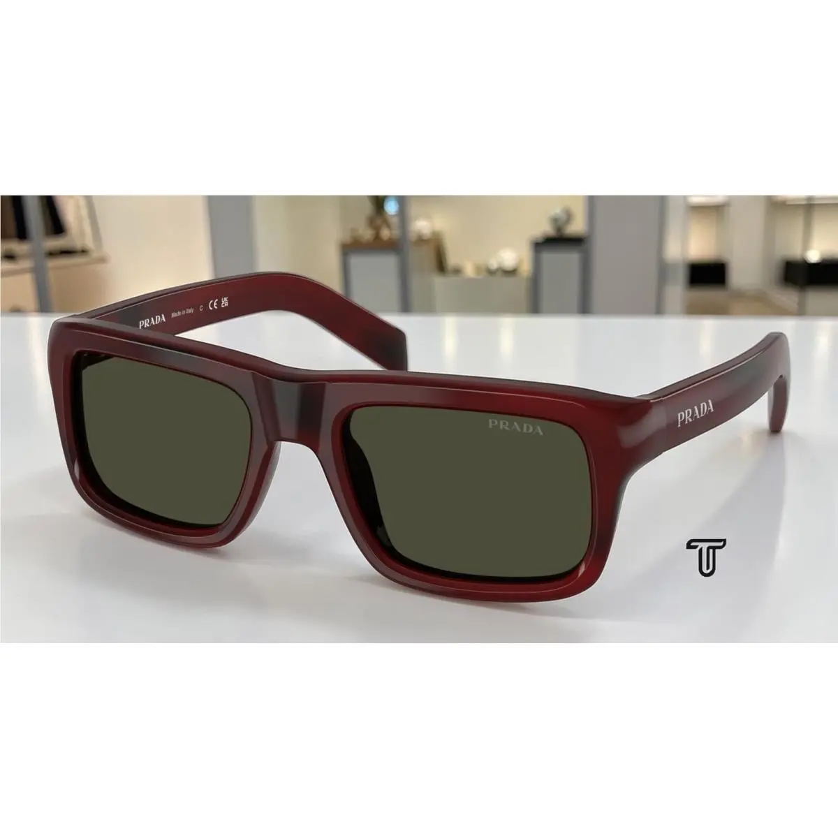 Prada PR D11S 25J50X Pomegranate Tortoise Dark Green 54 mm Men`s Sunglasses