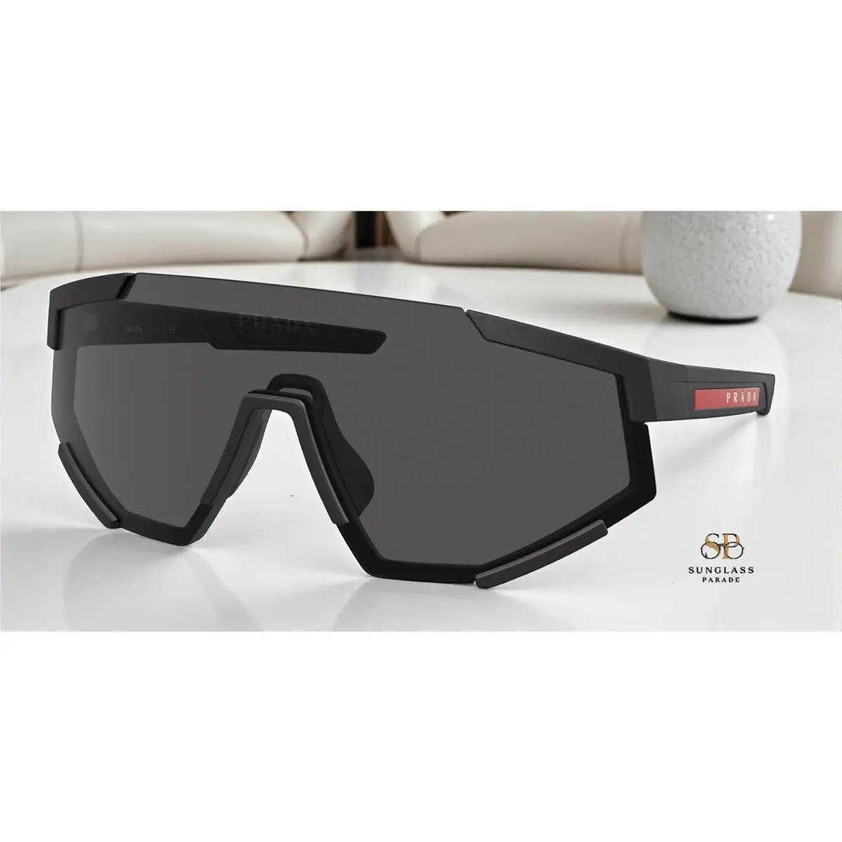 Prada Linea Rossa PS 04WSF DG006F Black Rubber Dark Grey 39 mm Men`s Sunglasses
