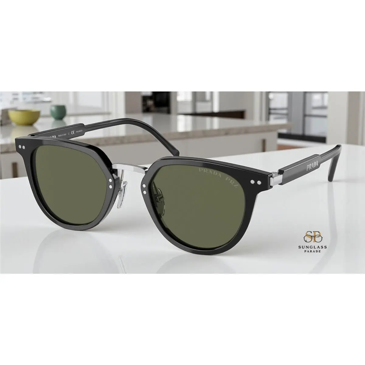 Prada PR 17YS 1AB03R Black Green Polarized 49 mm Men`s Sunglasses