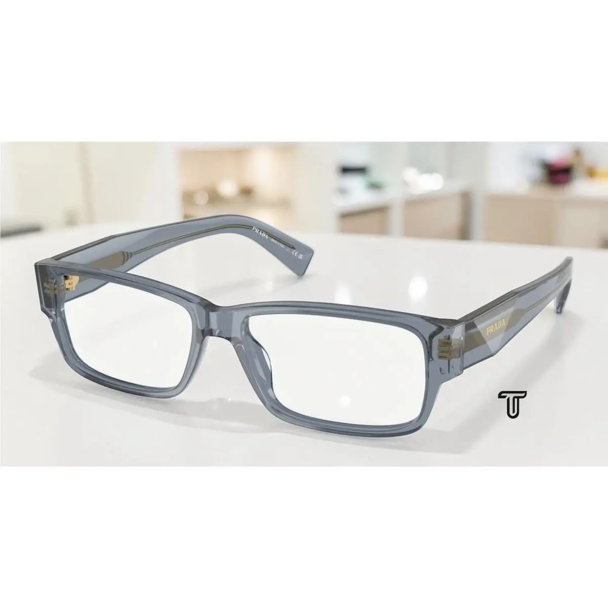 Prada PR B09V 17T1O1 Transparent Ocean Demo Lens 57 mm Men`s Eyeglasses