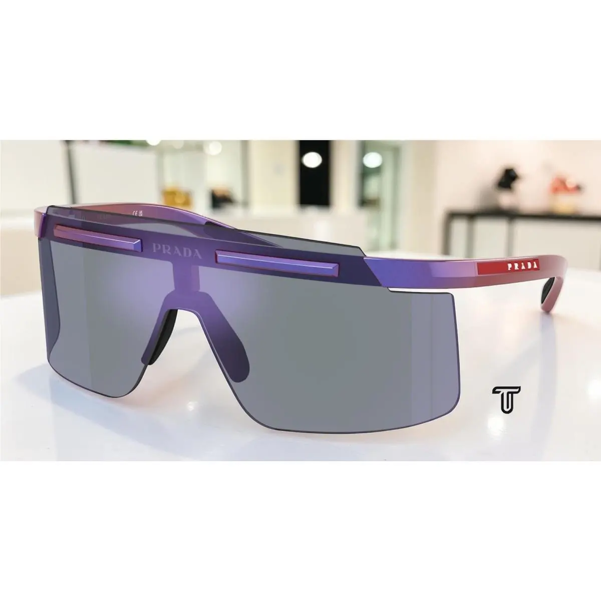 Prada Linea Rossa PS B06S 26H10J Metal Purple Blue Mirror 40 mm Men`s Sunglasses