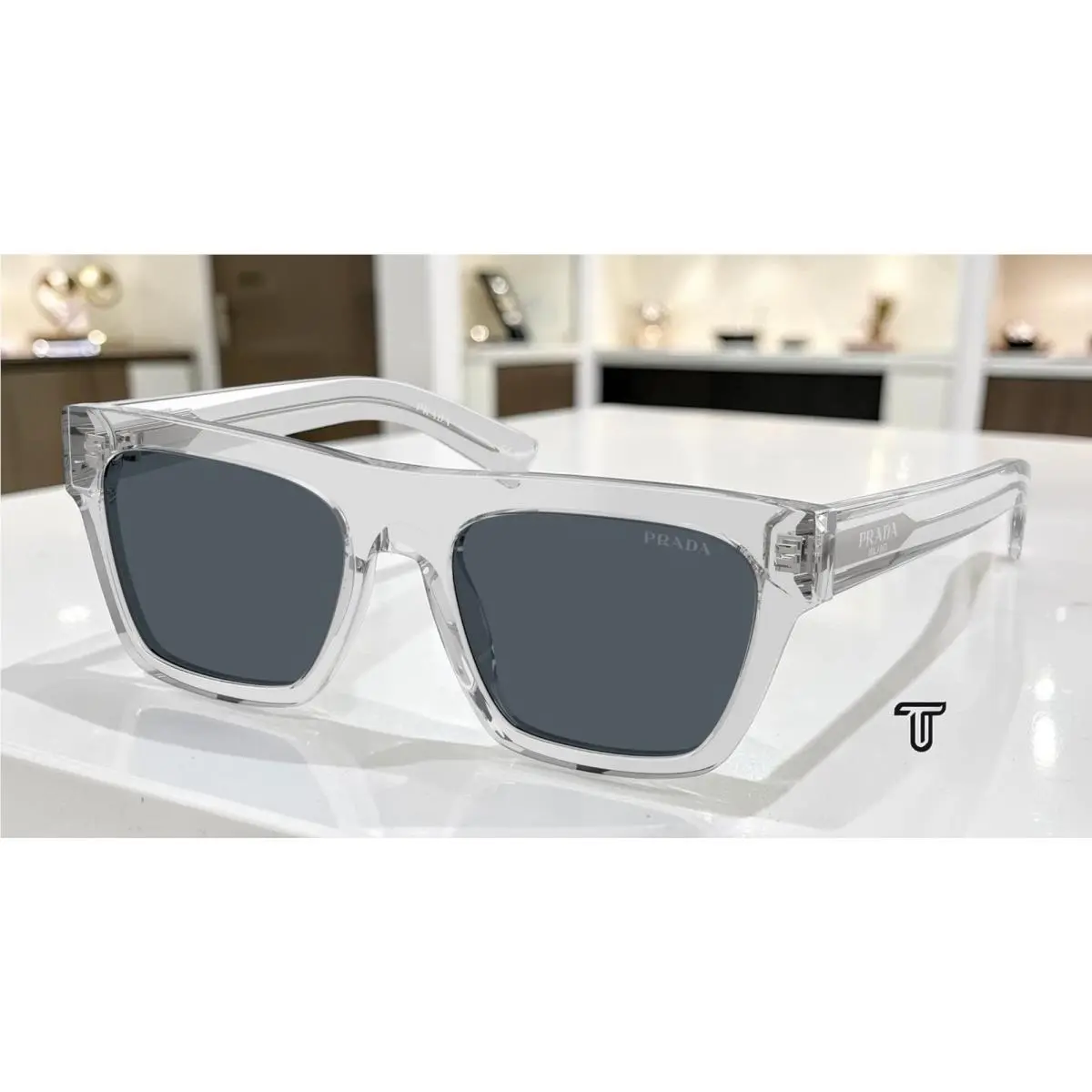 Prada PR C03S 17P70B Crystal Grey Dark Grey 54 mm Men`s Sunglasses