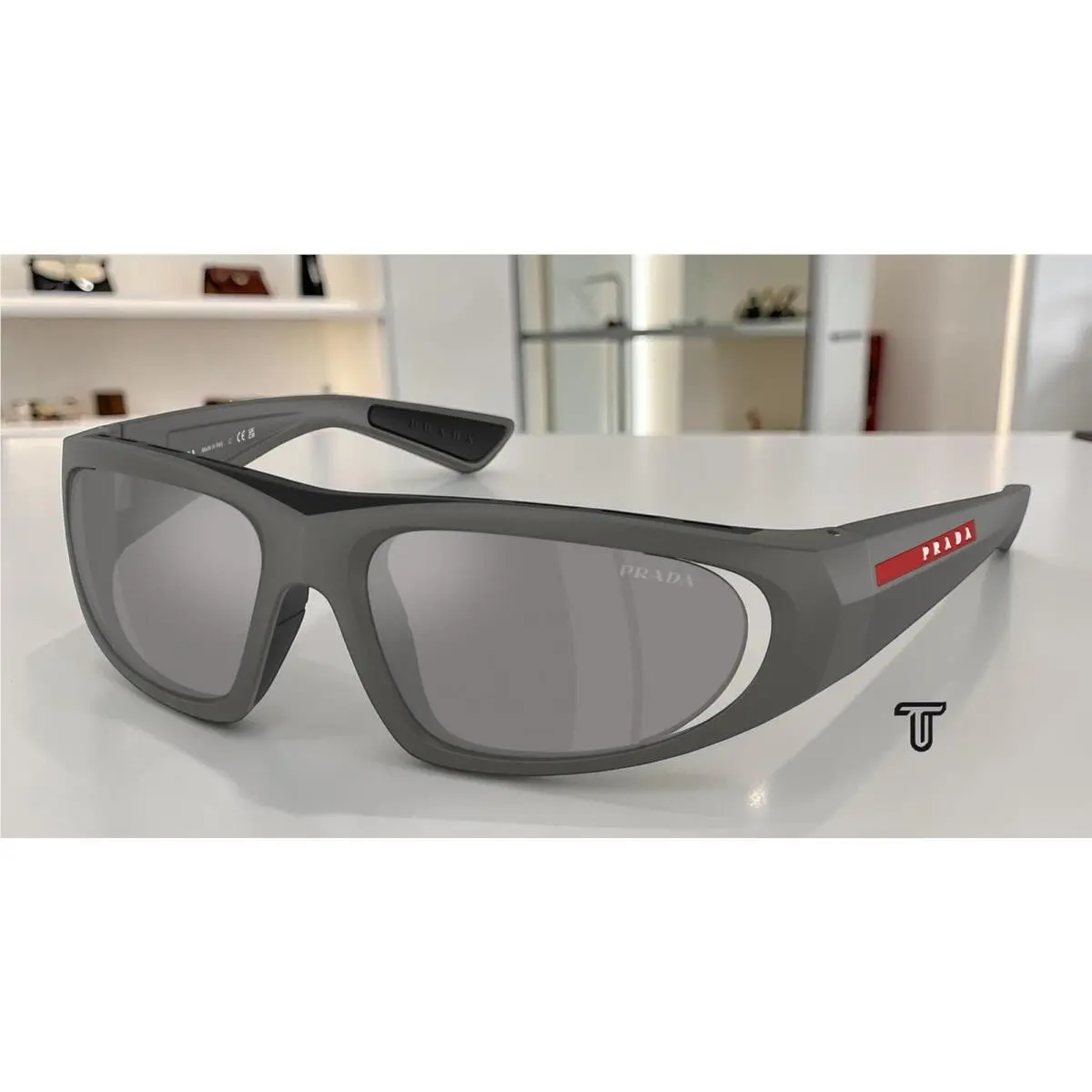 Prada Linea Rossa PS B03S 16X7W1 Metal Grey Mirror Silver 57 mm Men`s Sunglasses