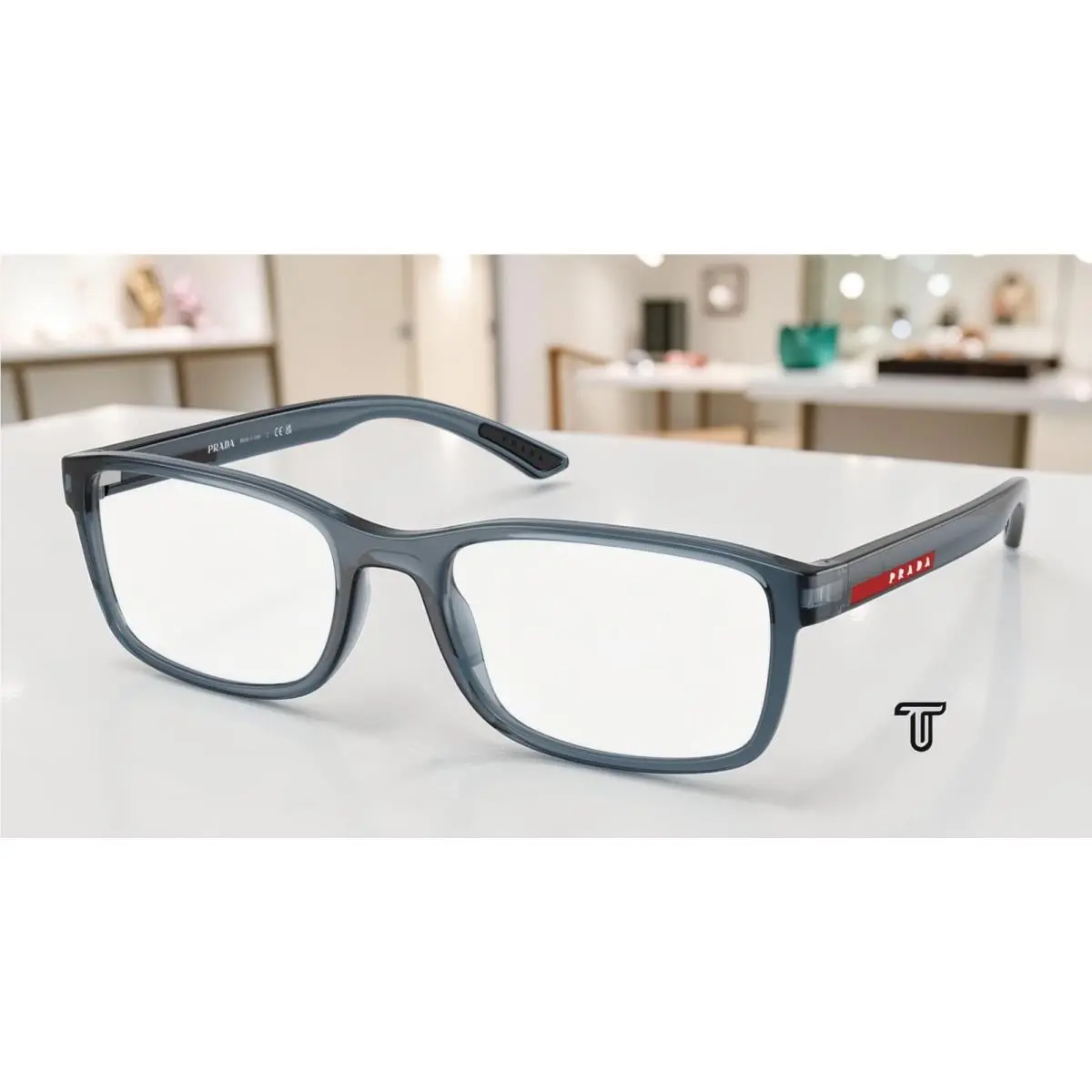 Prada Linea Rossa PS 06RV CZH1O1 Transparent Azure Demo Lens 55mm Men Eyeglasses