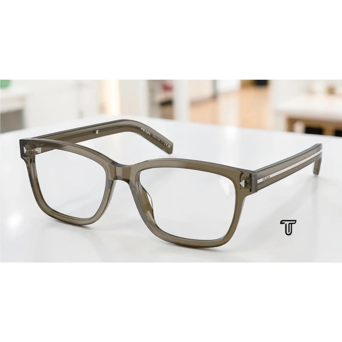 Prada PR B10V 18T1O1 Transparent Brown Demo Lens 55 mm Men`s Eyeglasses