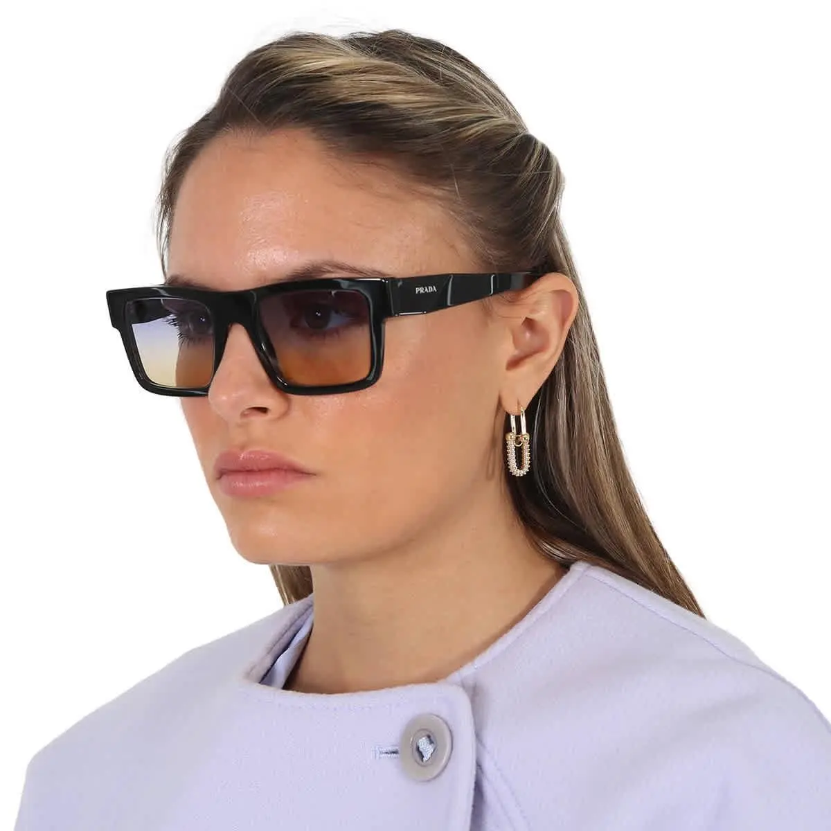 Prada Blue Shaded Yellow Rectangular Men`s Sunglasses PR 19WS 1AB06Z 52