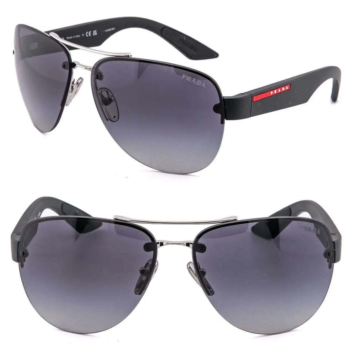 Prada 55Y Linea Rossa Sport Active Sunglasses Black Silver Aviator PS55YS 55YS