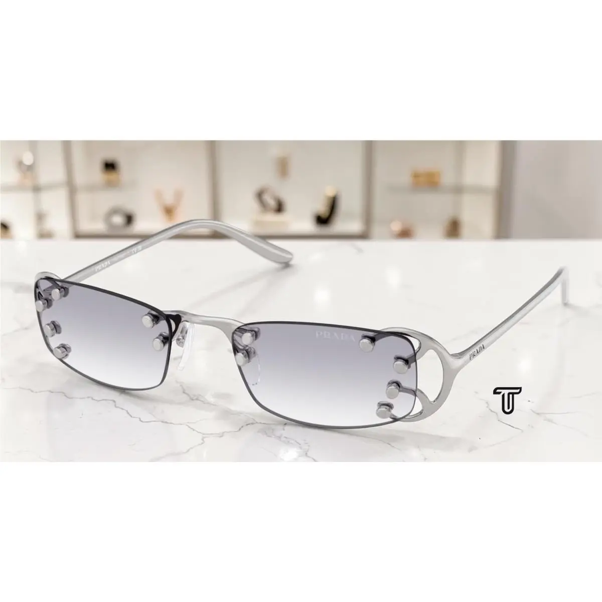 Prada PR C57S 28H40V Argento Nouveau Clear Gradient Grey 52mm Women`s Sunglasses