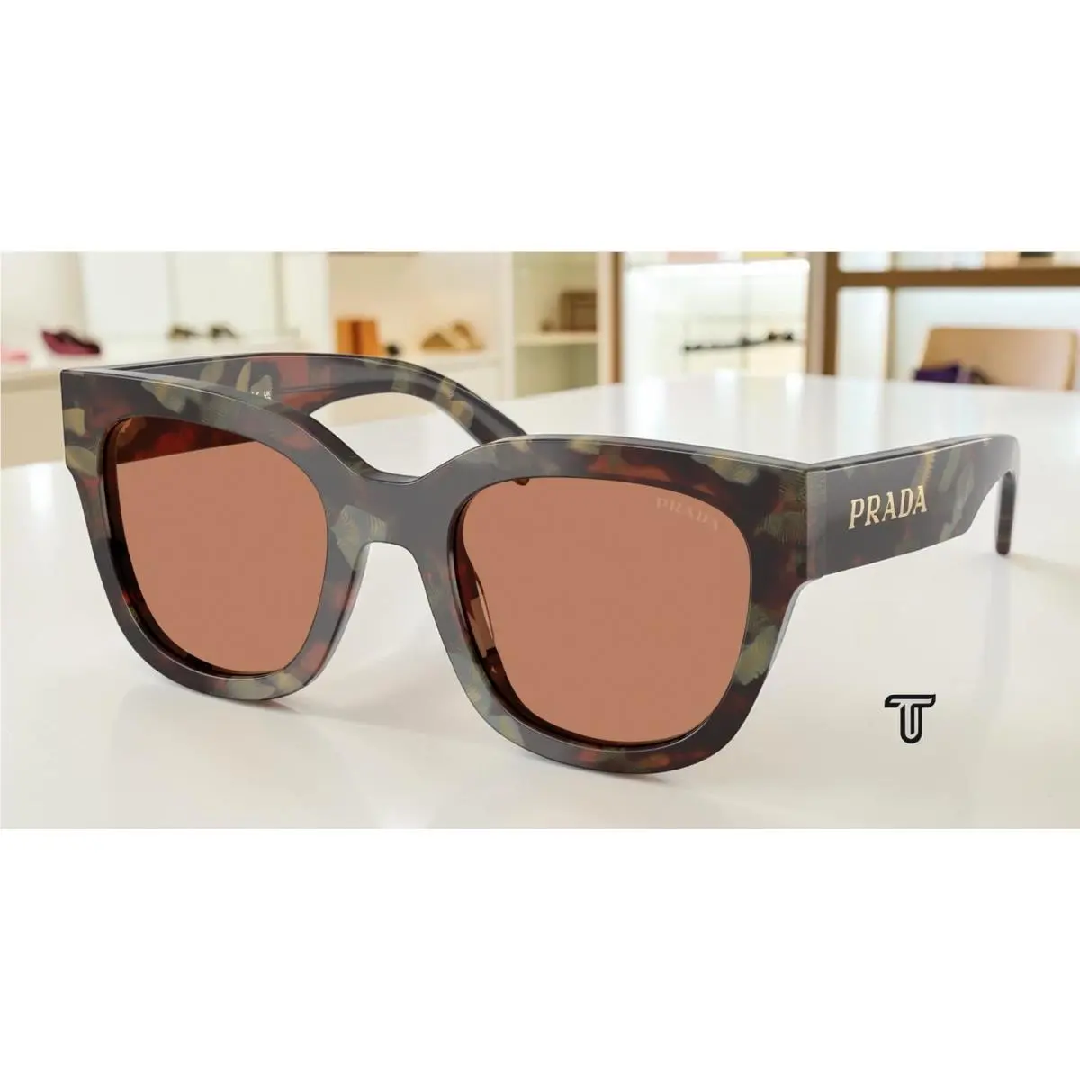 Prada PR C04S 22F90Q Woods Tortoise Brown 52 mm Women`s Sunglasses