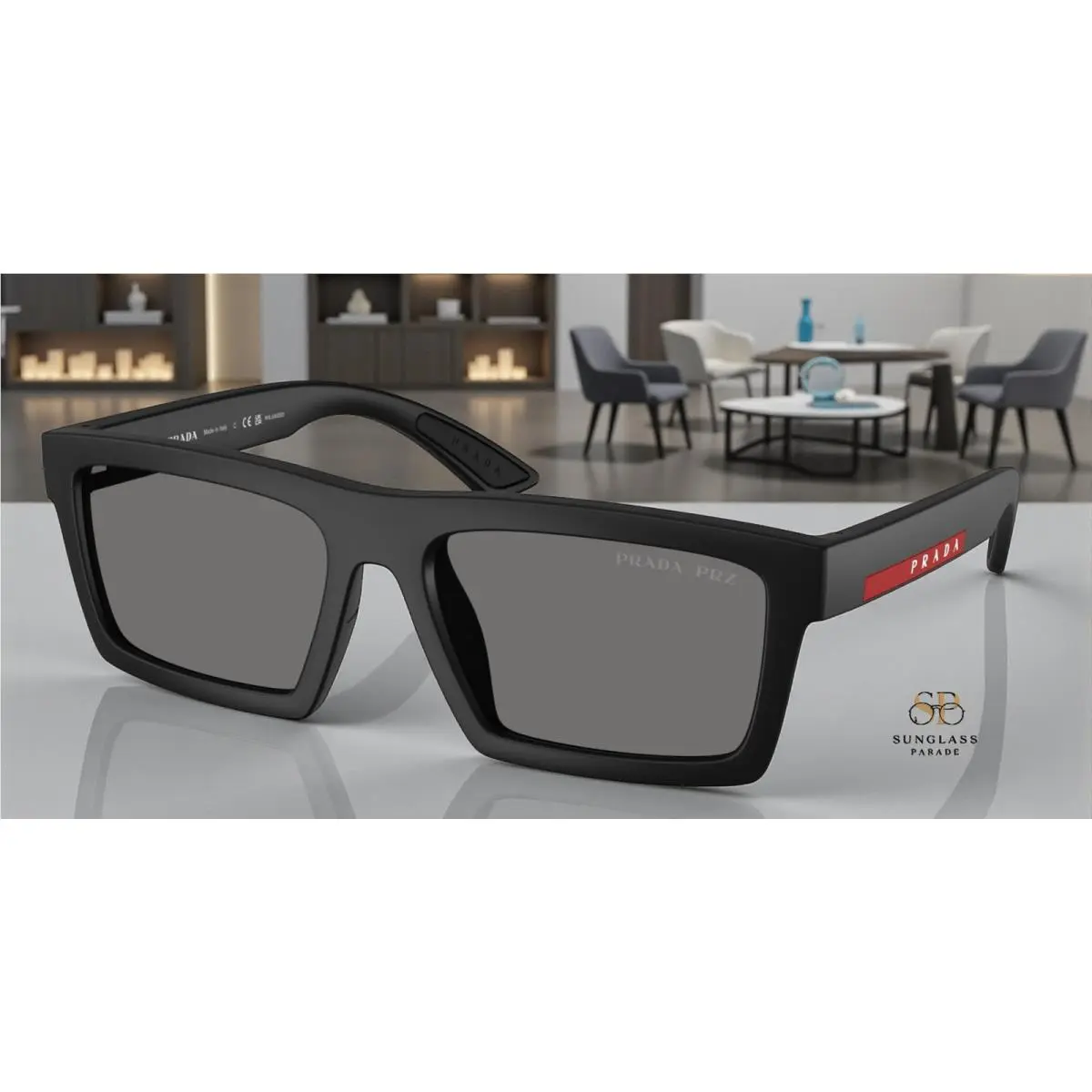 Prada Linea PS A07S 1BO02G Matte Black Dark Grey Polarized 58mm Men`s Sunglasses