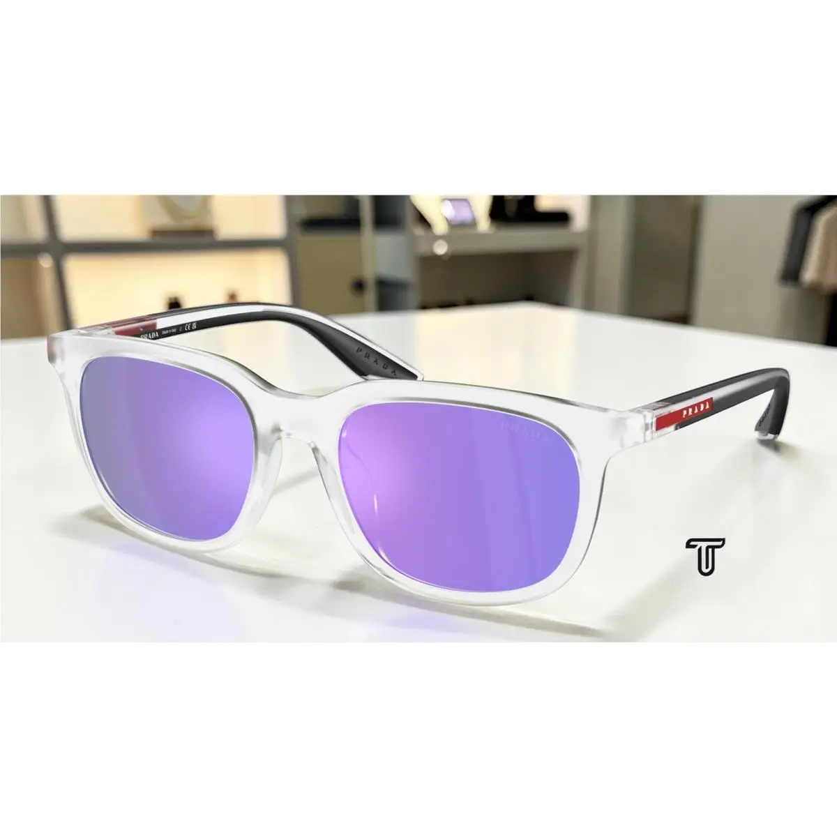 Prada PS B09SU 14V60Z Matte Transparent Violet Green 54 mm Men`s Sunglasses