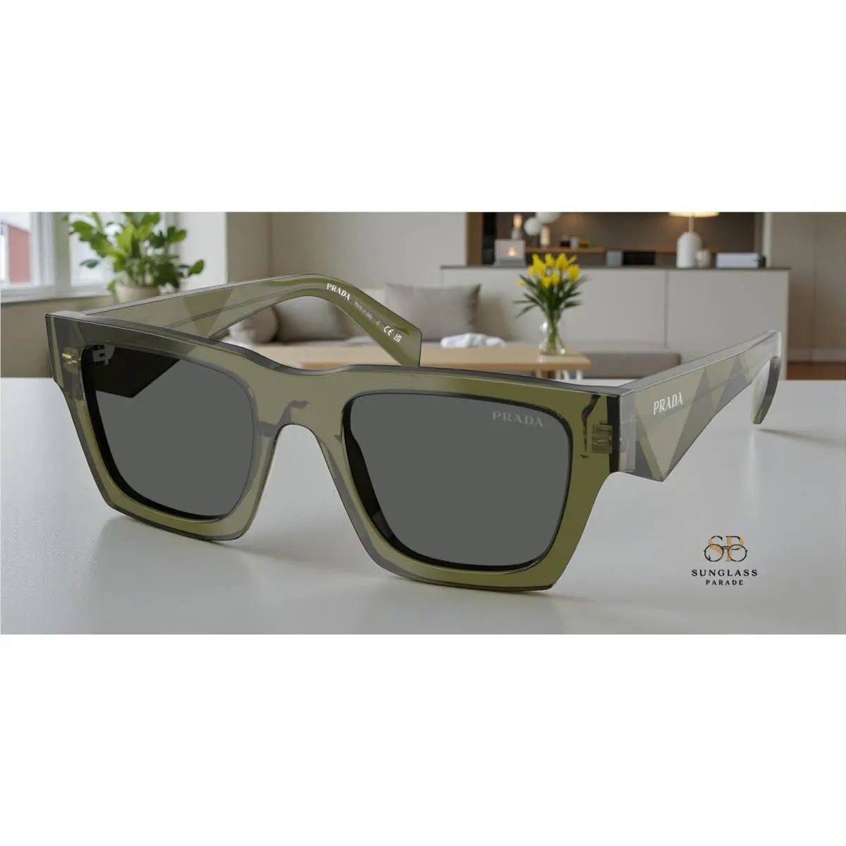Prada PR A06S 25A40L Transparent Military Dark Grey 50 mm Men`s Sunglasses