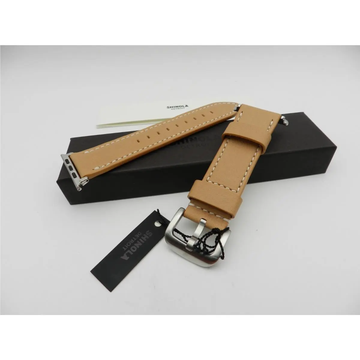 Shinola Aniline Leather Apple Watch Band Natural 24mm