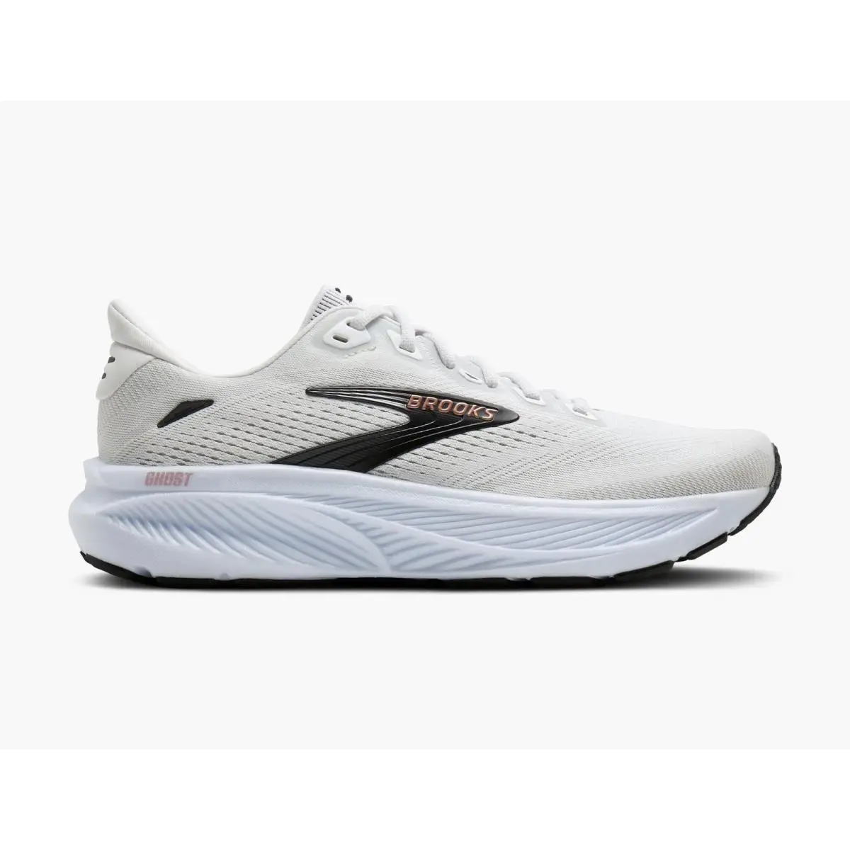 Brooks Ghost 18 Womens Sz 12 White/black/rose Gold Running Shoes 120482-1B-105