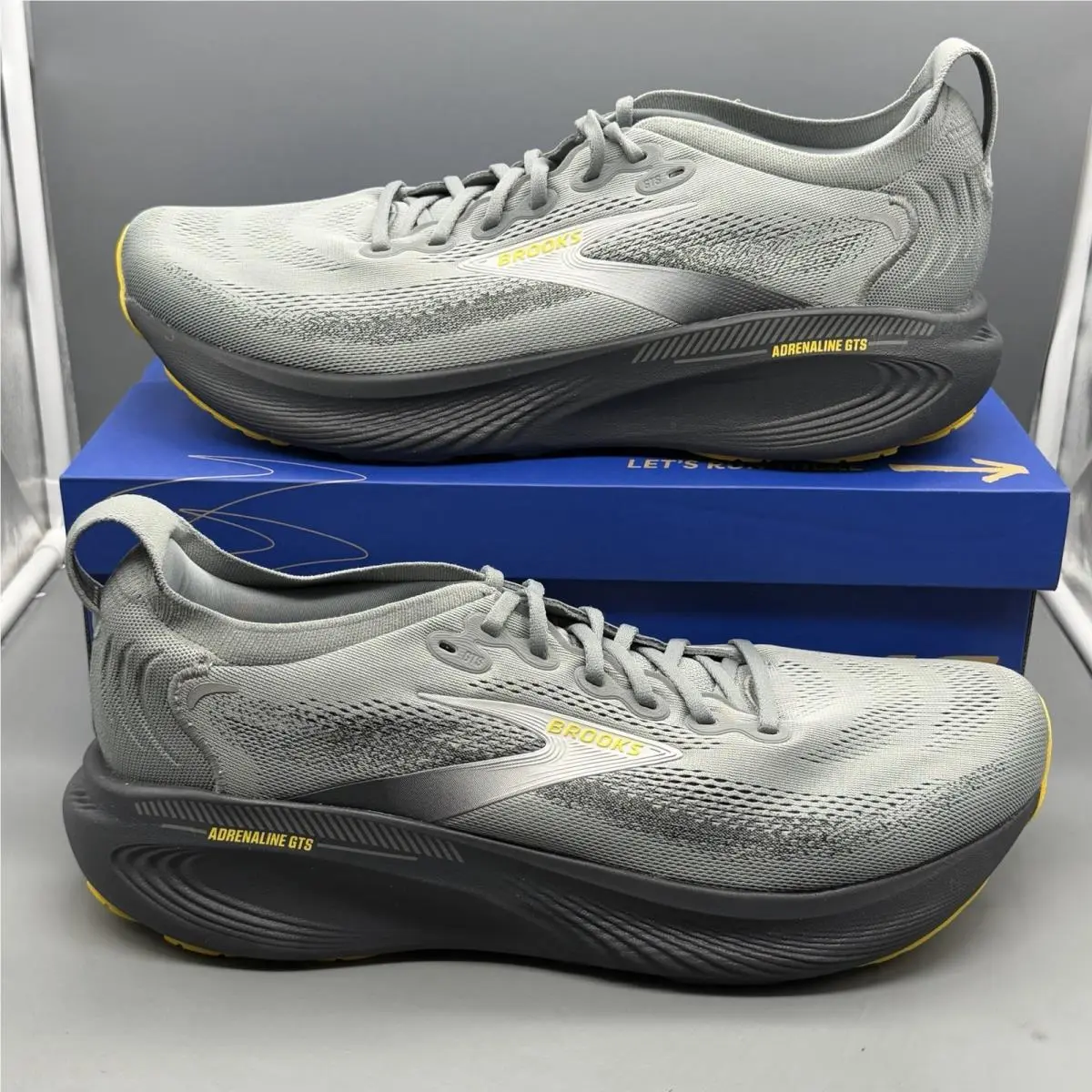 Brooks Adrenaline Gts 25 Mens 14 Primer Grey Jasmin Running Walking Gym Shoes