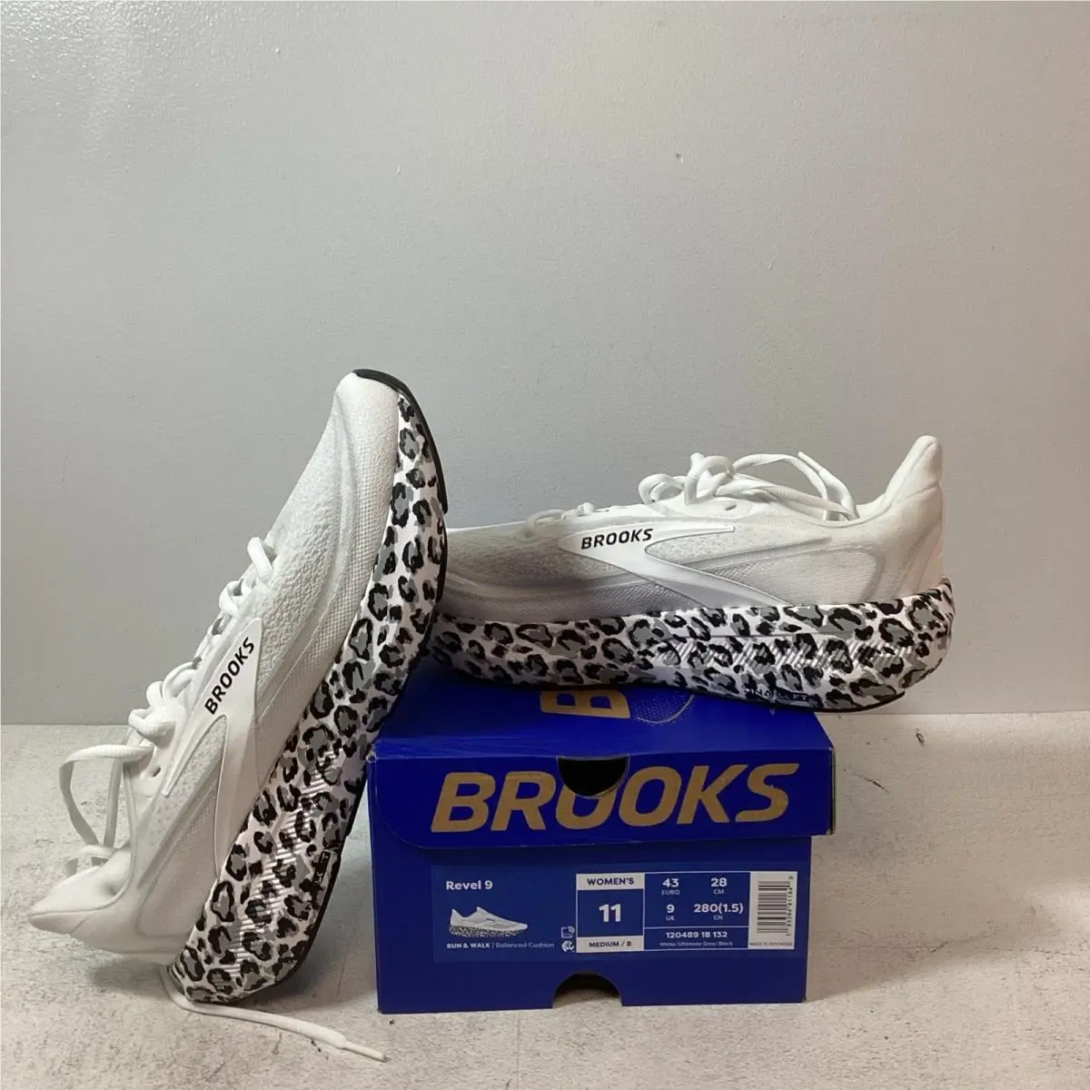 Brooks Revel 9 Running Shoes Women White/ultimate Gray/black Leopard Size 11M