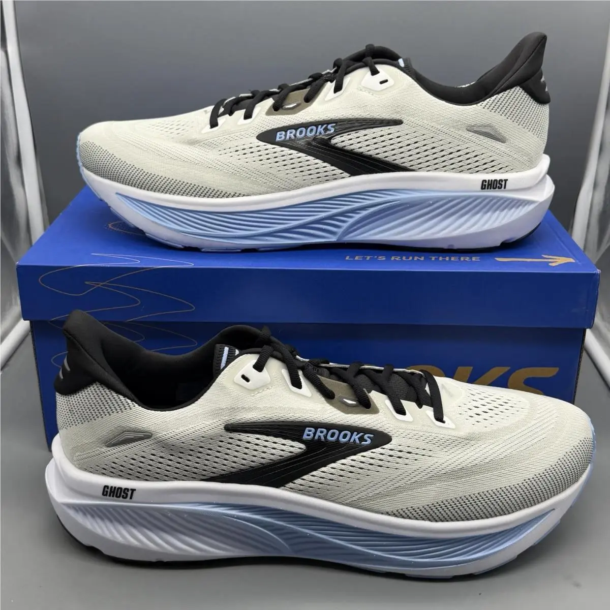 Brooks Ghost 18 Mens Size 14 D Running Training Gym Shoes White Black Blue