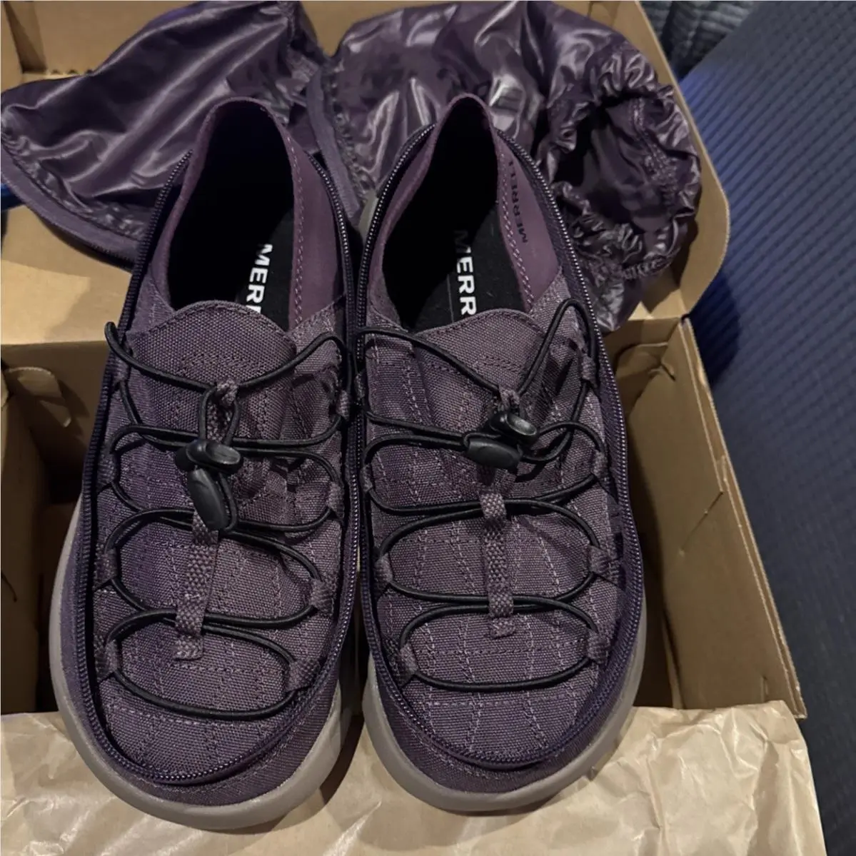 Merrell Women`s Hut Moc 2 Packable Zip Off 1TRL Plum Nylon Slip-ons Sz 7.5 or 8
