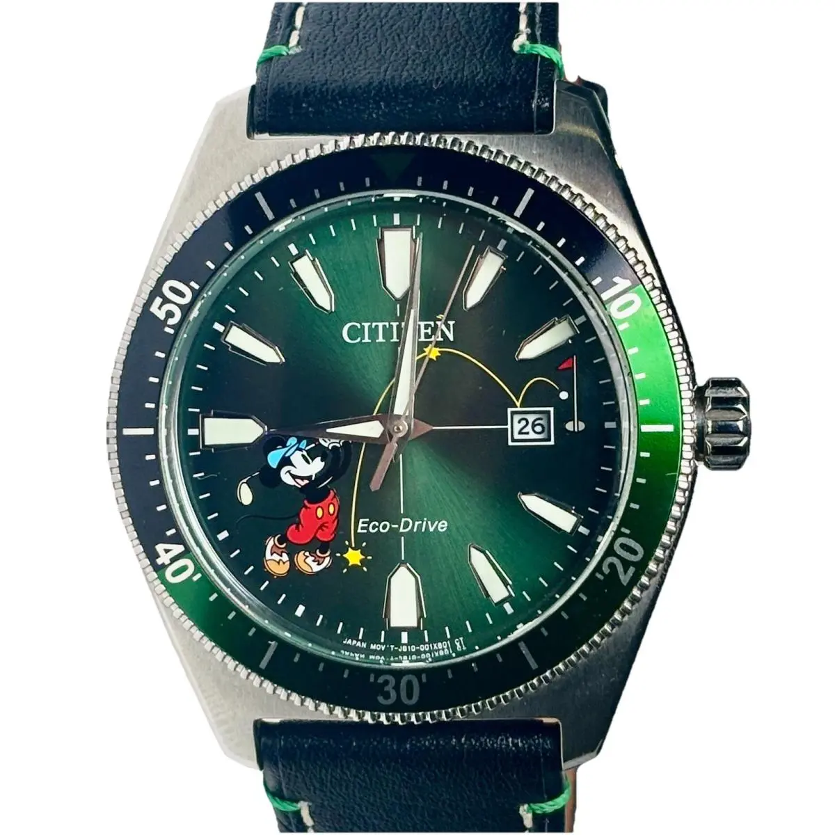 Citizen Eco-drive Disney Mickey Mouse Golf Sport Green Watch 43MM AW1595-01W