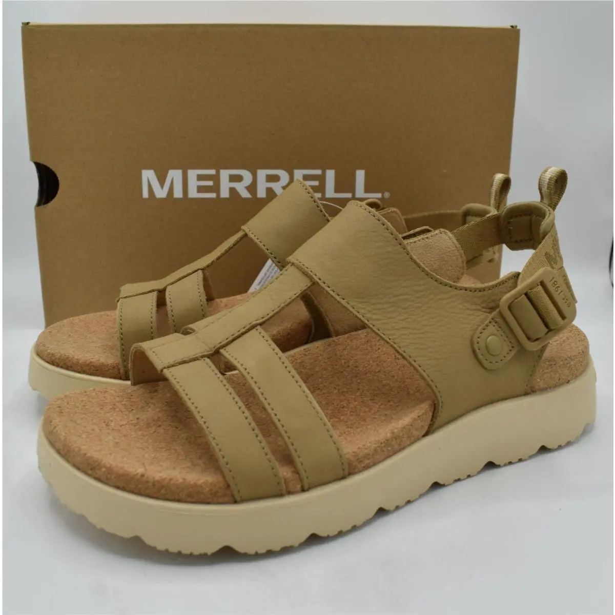 Merrell Womens Size 7 Fleur Backstrap Beaver Leather Open Toe Sandals Shoes