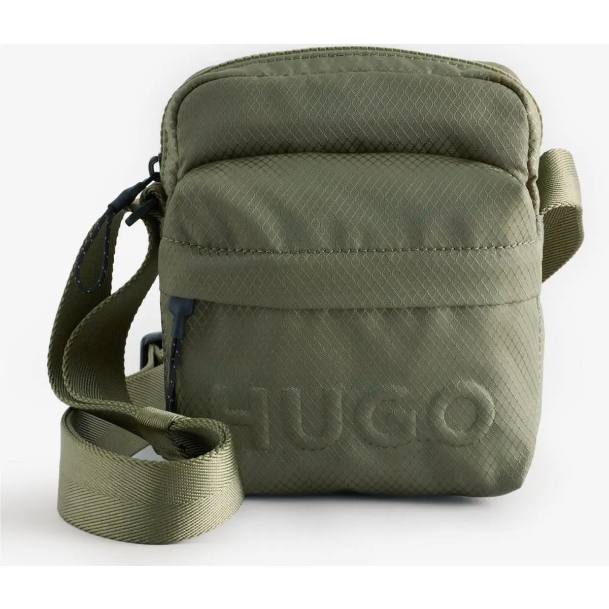 Hugo Boss Embossed Logo Cross Body Bag in Olive Green