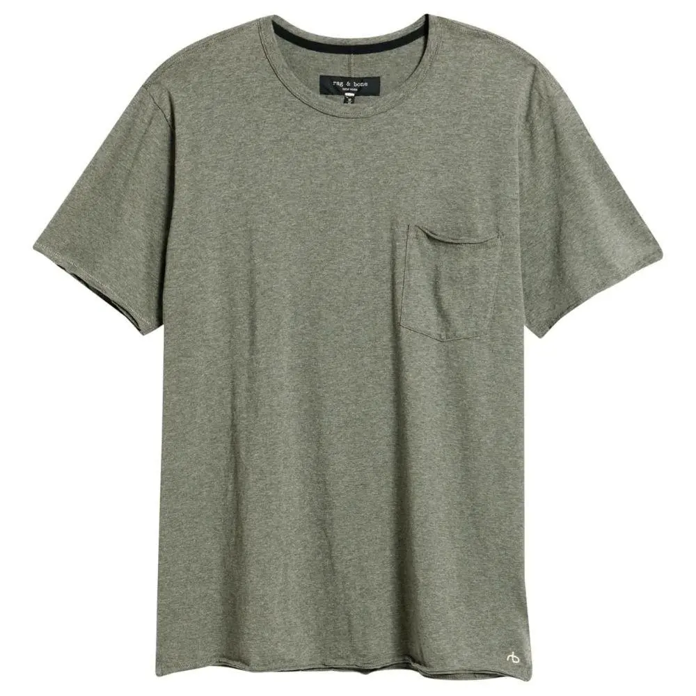 Rag Bone Mens Heather Army Melange Miles Short Sleeve Crew Neck Pocket Tee