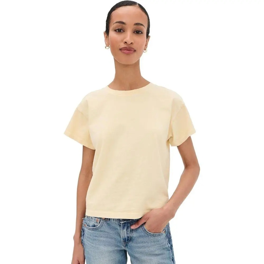 Rag Bone Women Butter Kelly Distressed Short Sleeve Crew Neck Washed Boxy Tee