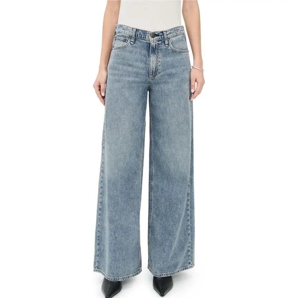 Rag Bone Womens Theo Featherweight Sofie Button Zip Fly Full Wide-leg Jeans