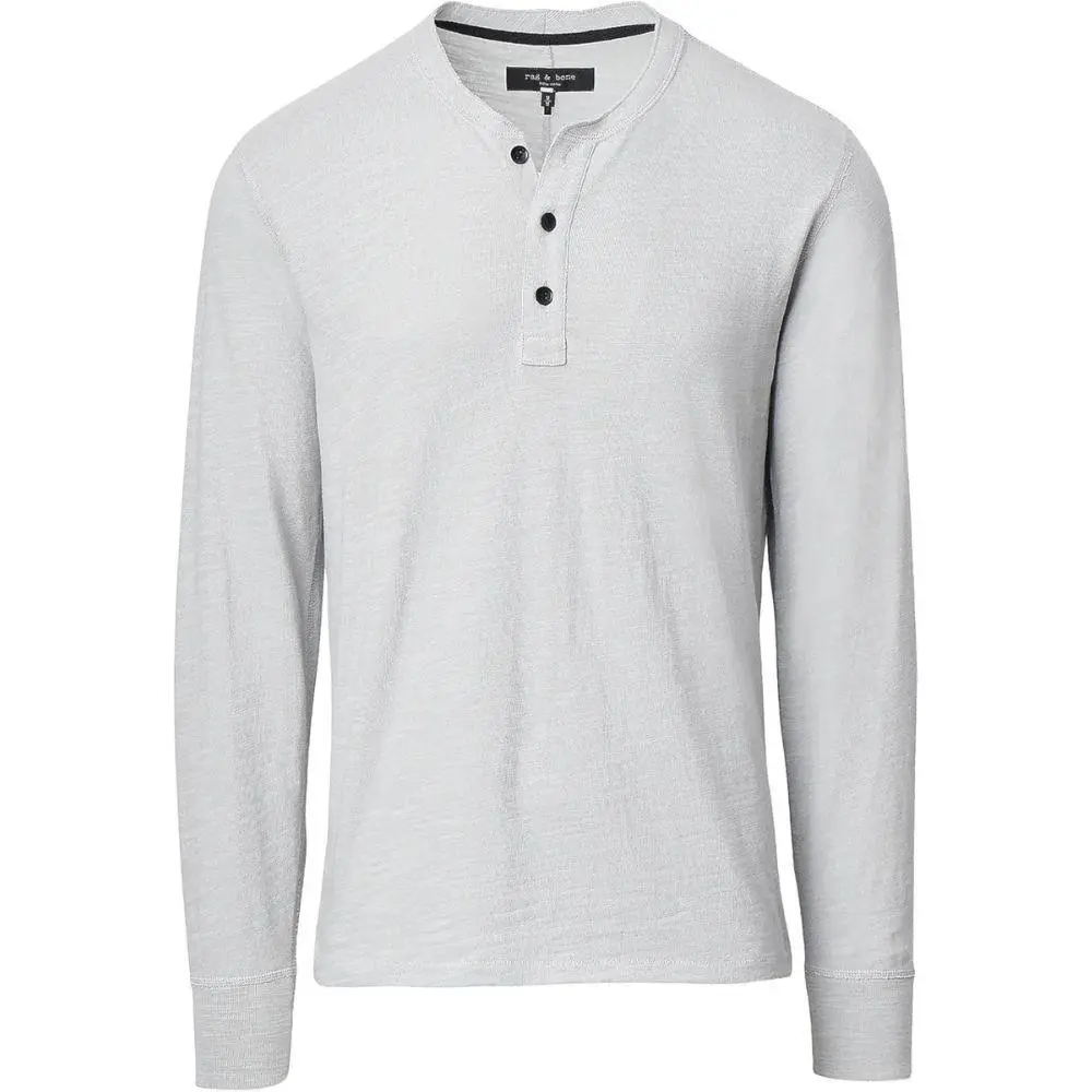 Rag Bone Mens Harbor Grey Classic Flame Long Sleeve Cotton Henley Tee