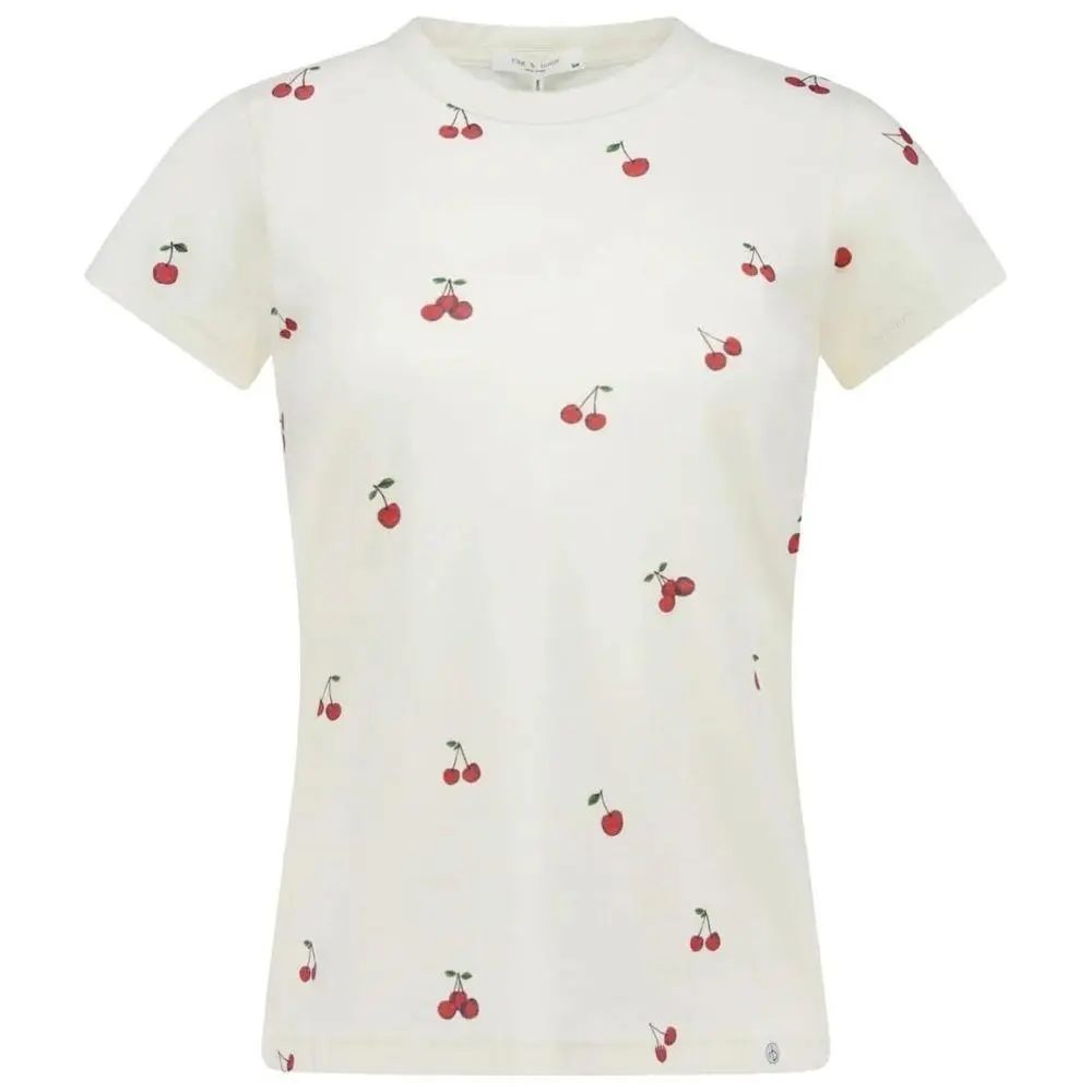 Rag Bone Womens White Multi Short Sleeve Crew Neck Cotton All Over Cherry Tee