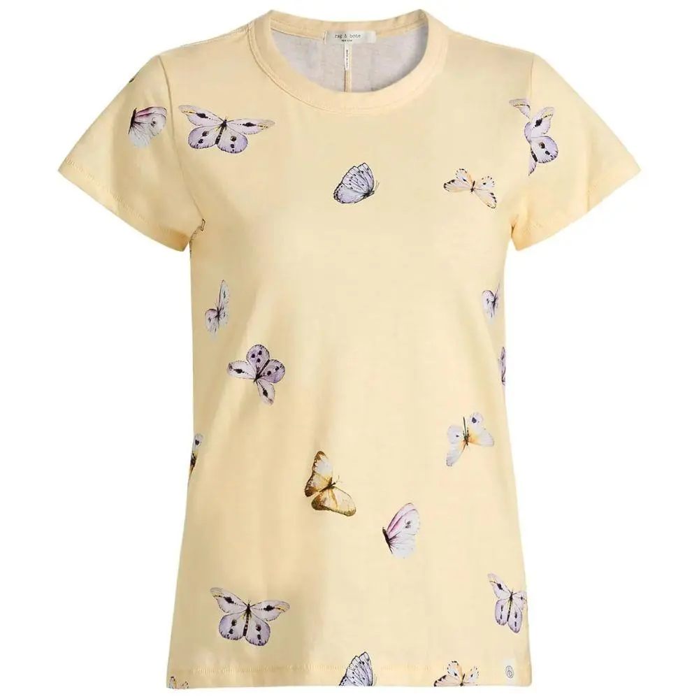 ag Bone Womens Butter Multi All Over Short Sleeve Crew Necktammy Butterfly Tee