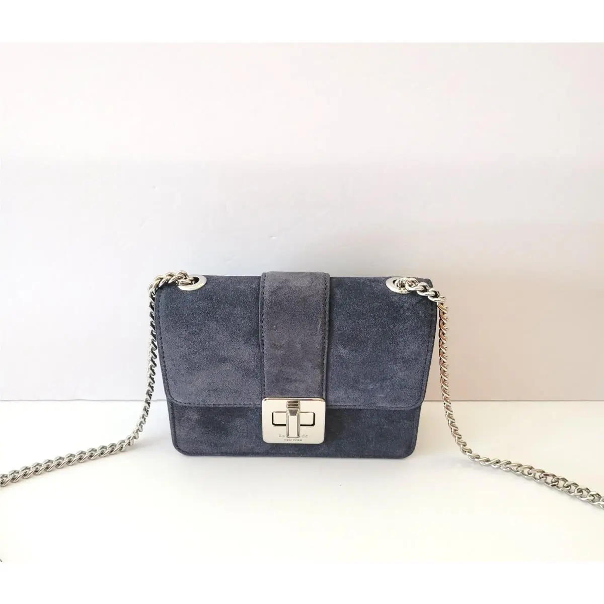 Kate Spade KM146 Phoebe Suede Turnlock Mini Flap Crossbody Handbag Blazer Blue