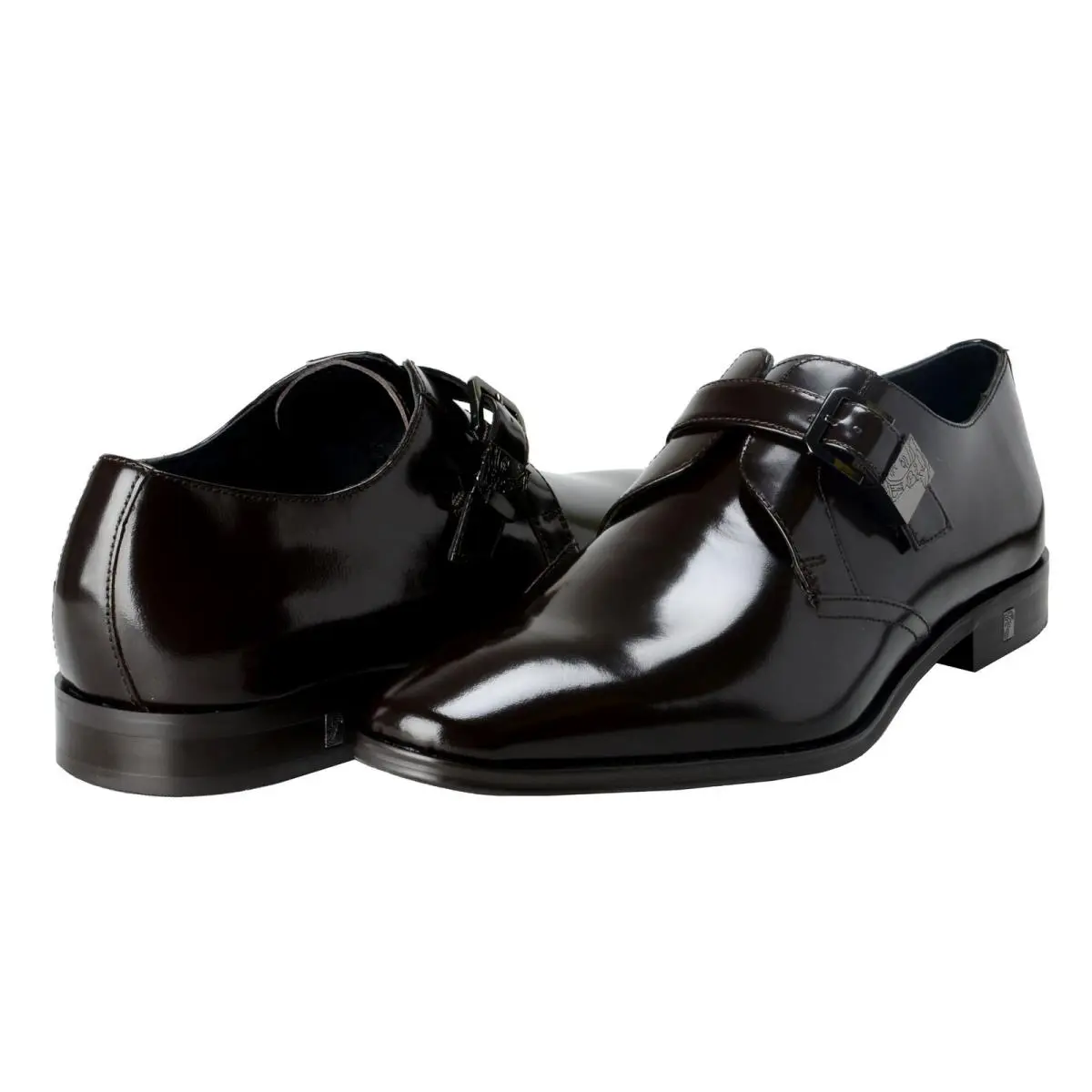 Versace Collection Men`s Brown Polished Leather Loafers Shoes US 7 IT 40