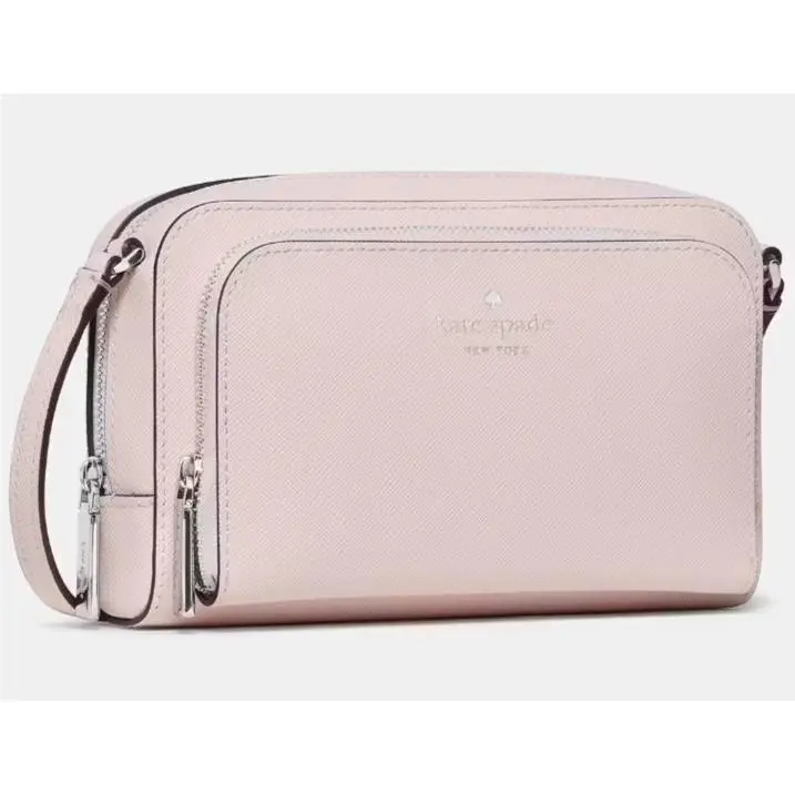 Kate Spade Staci Dual Zip Crossbody Bag Shimmer Pink Purse KP079