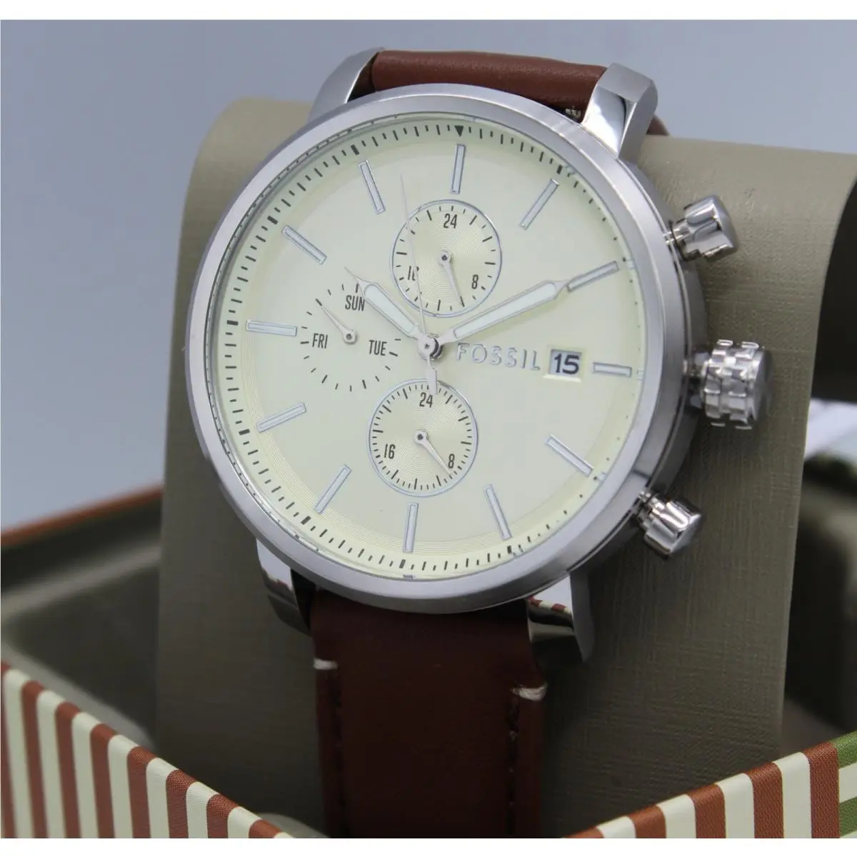 Fossil Rhett Chronograph Silver Beige Brown Men`s BQ2850 Watch