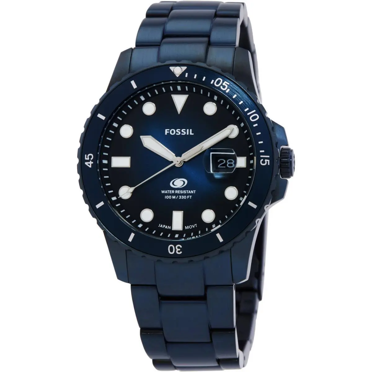 Fossil Men`s Watch Quartz Blue Dial Stainless Steel Bracelet Date Display FS6166 - Dial: Blue, Band: Blue