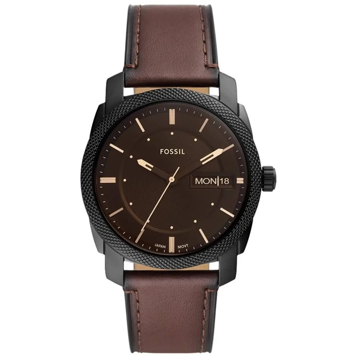 Men`s Watch Machine Quartz Black Case Brown Dial Leather Strap FS5901 by Fossil