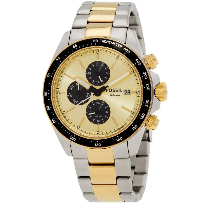 Fossil Autocross 42mm Multifunction Two-tone Stainless Steel Watch FS6126 - Dial: Gold, Band: Gold, Silver, Bezel: Black