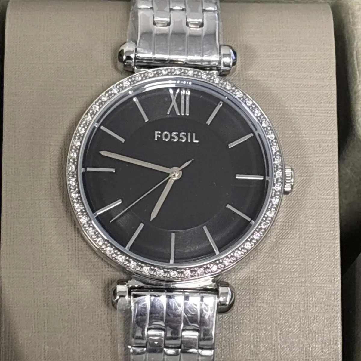 Fossil Tillie Three Hand Quartz CZ Bezel Bracelet Watch 36mm Women`s