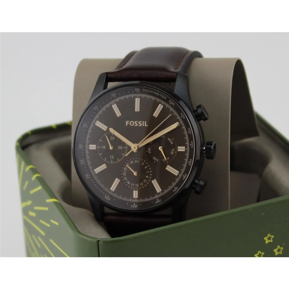 Fossil Sullivan Chronograph Black Brown Leather BQ2457 Men`s Watch