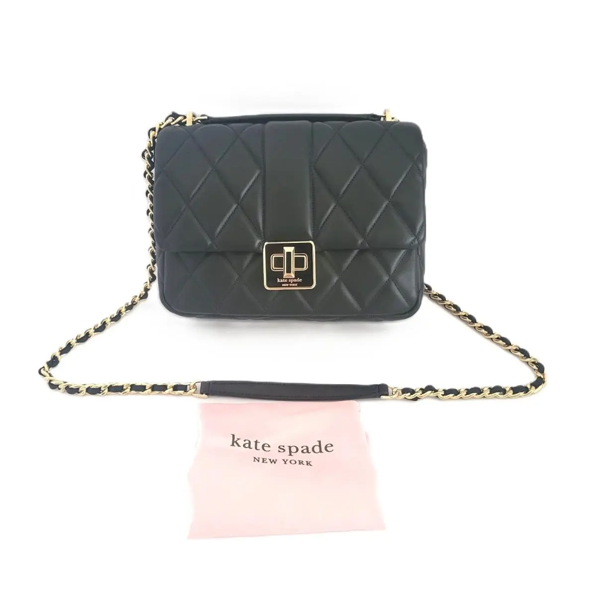 KM708 Carey Smooth Quilted Small Flap Crossbody Convertible Bag Black by Kate Spade