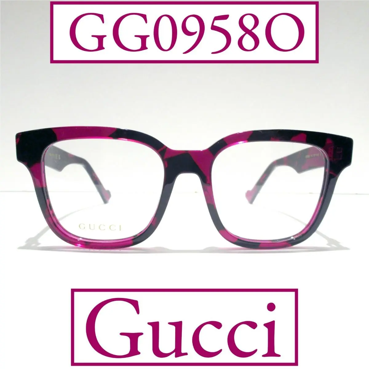 Gucci GG0958O 010 Eyeglasses Women`s Raspberry Pink Tortoise Square 145mm