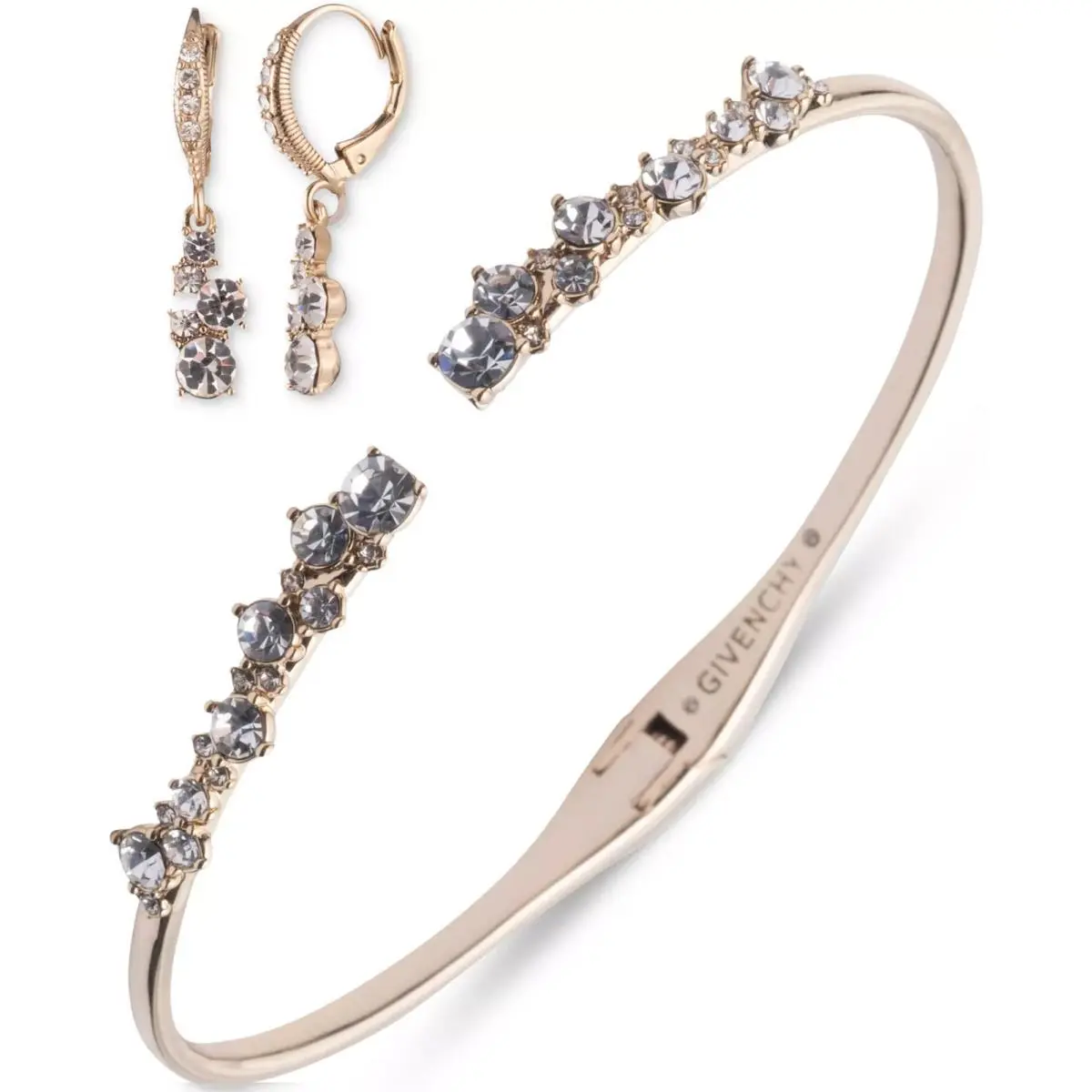 Givenchy Silver-tone Cluster Cuff Bangle Bracelet Earrings Set