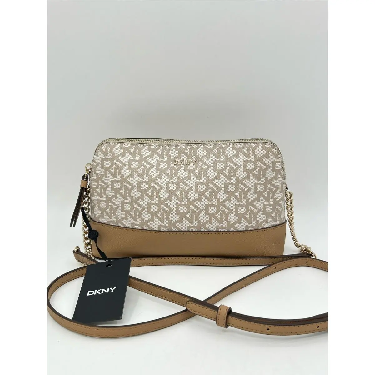 Dkny Bryant Park Dome Crossbody Purse White Beige Monogram Women Handbag Pvc