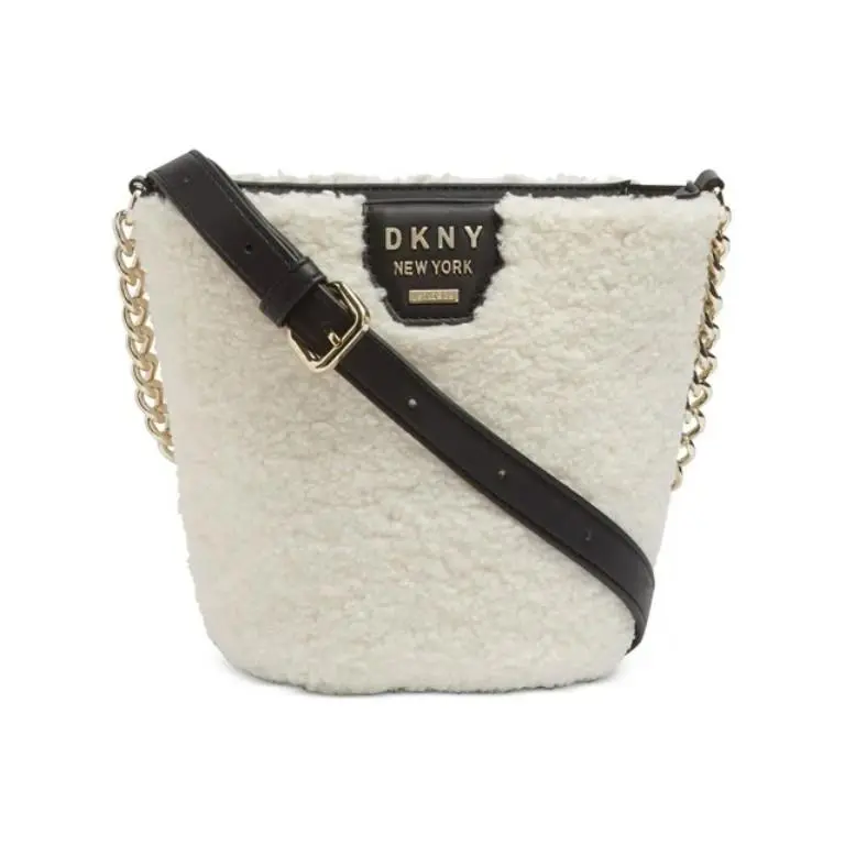 Dkny Sherpa Bucket Crossbody Ivory Sherpa Gold