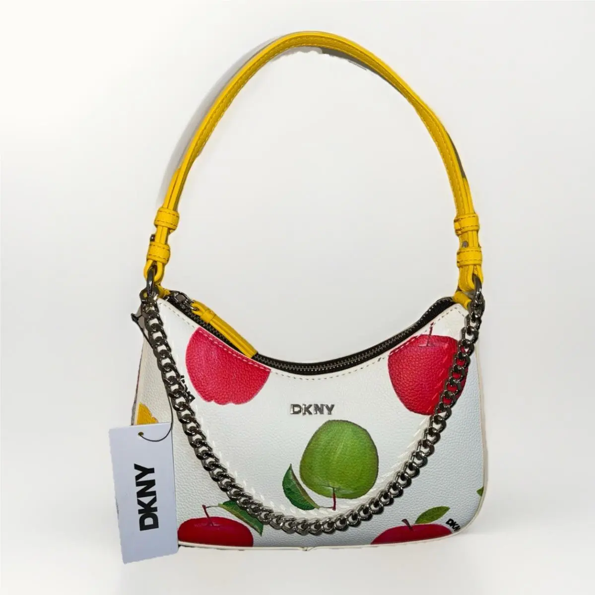 Dkny Lee Marhmallow White Apple Print Red Yellow Green Shoulder Purse Bag Fruit