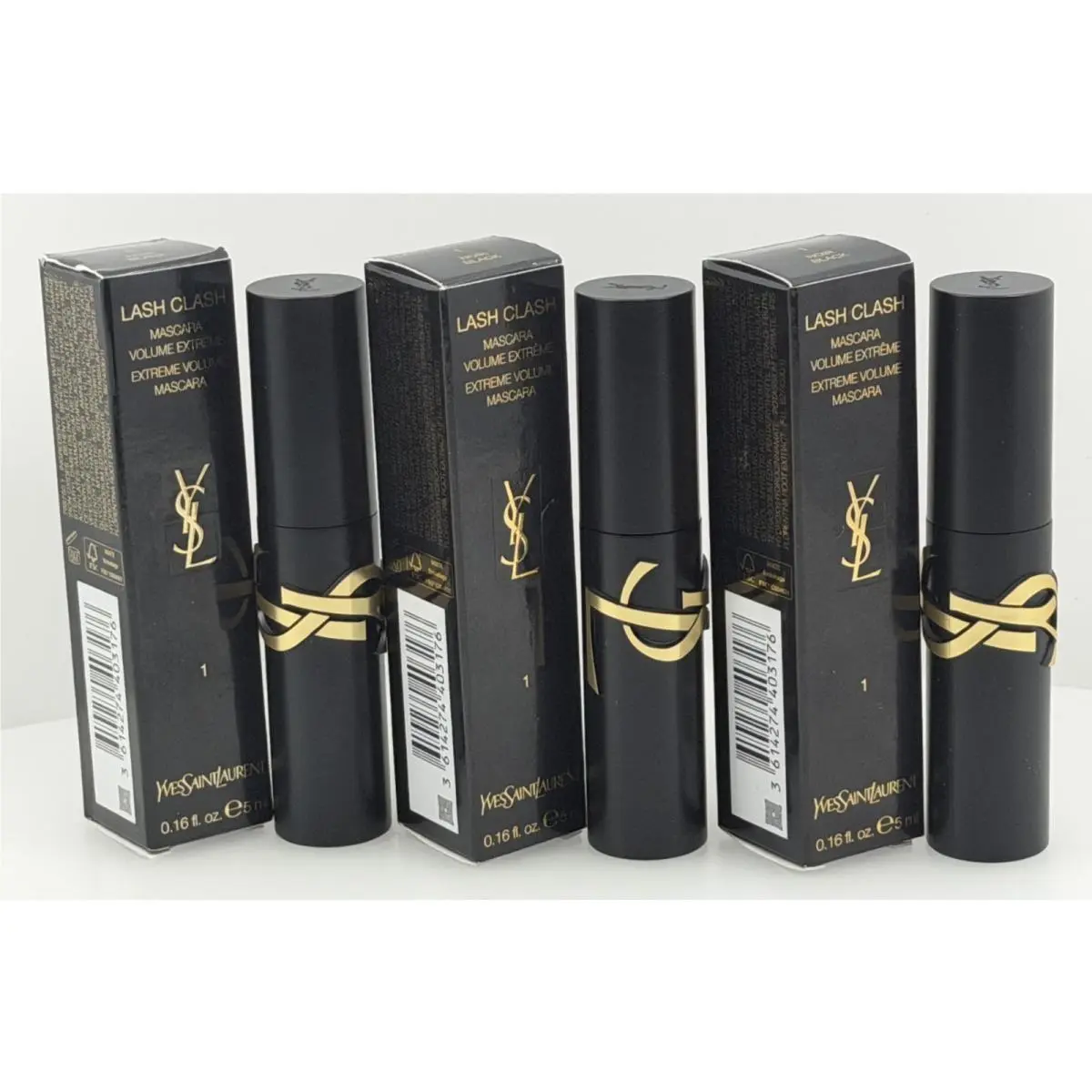 Yves Saint Laurent Lot of 3 - Ysl Lash Clash Mascara Extreme Volume Noir Black - 0.16 fl oz / 5 ml