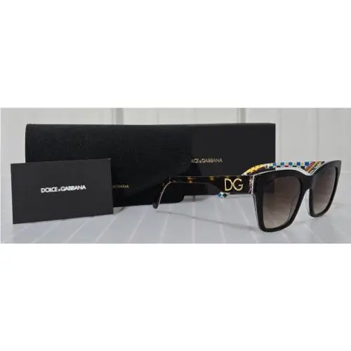 Dolce Gabbana Havana Brown White Barrow Square Sunglasses w/ Case Sleeve